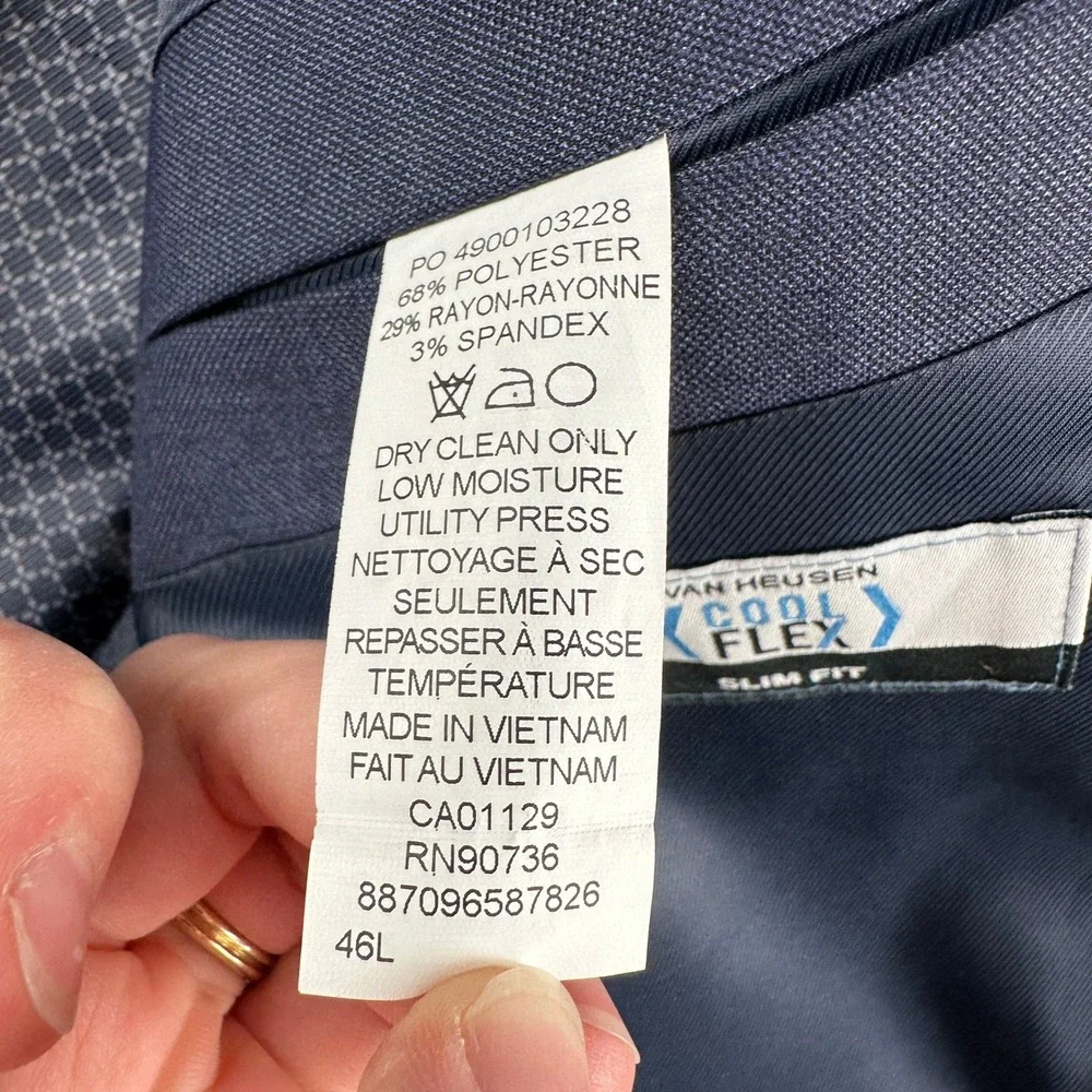 Van Heusen Blazer Mens 46L Blue Cool Flex Slim Fit Thermal Comfort Lining Jacket